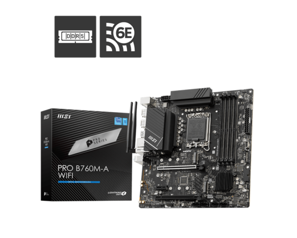 MSI PRO B760M-A WIFI mATX Motherboard with DDR5 and Wi-Fi 6E