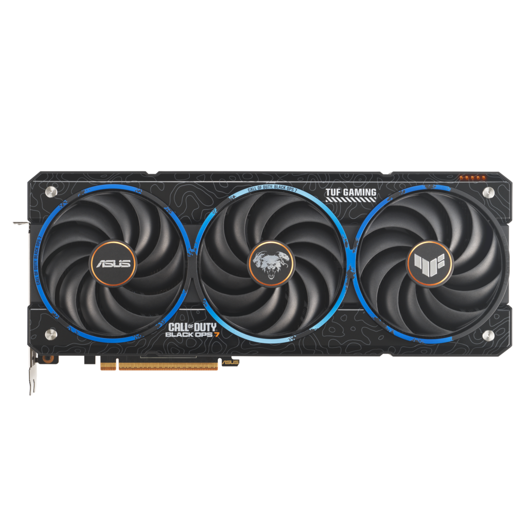 ASUS TUF Gaming Radeon RX 9070 XT Call of Duty Black Ops 7 Edition graphics card front view