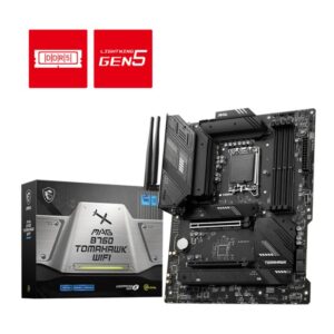 MSI MAG B760 TOMAHAWK WIFI ATX Motherboard Front View with Heatsinks and Ports