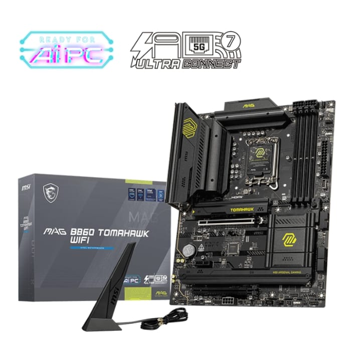 MSI MAG B860 TOMAHAWK WIFI | Intel B860 | DDR5 | Wi-Fi 7 | Thunderbolt 4 | ATX MSI MAG B860 TOMAHAWK WIFI Motherboard with Intel B860 Chipset, DDR5, Wi-Fi 7, and Thunderbolt 4