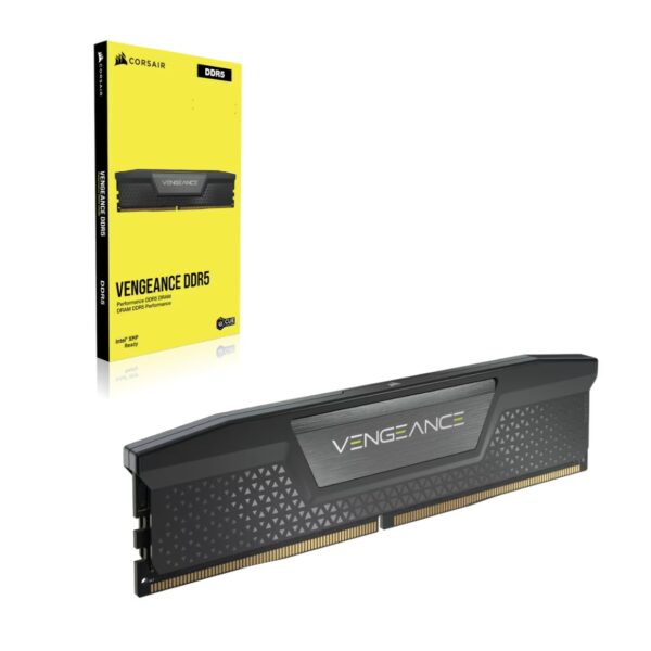 Corsair Vengeance DDR5 RAM module with yellow retail packaging