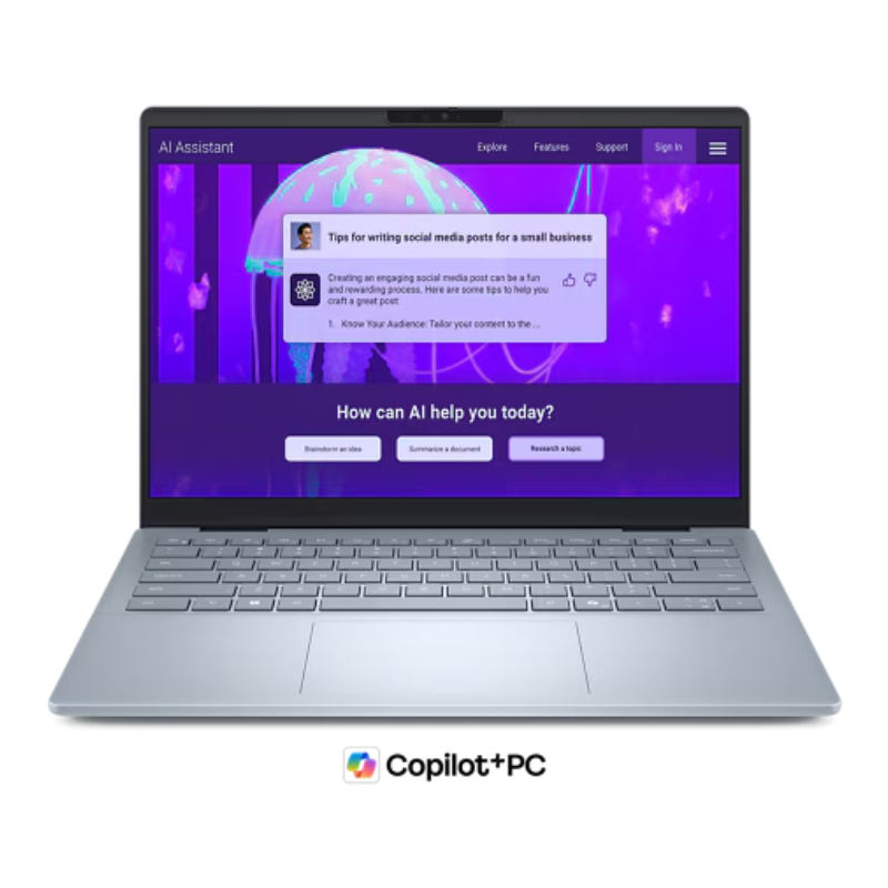 Dell Core Ultra 7 Laptop Front View Dell Core Ultra 7 laptop with 14 inch display and Windows 11